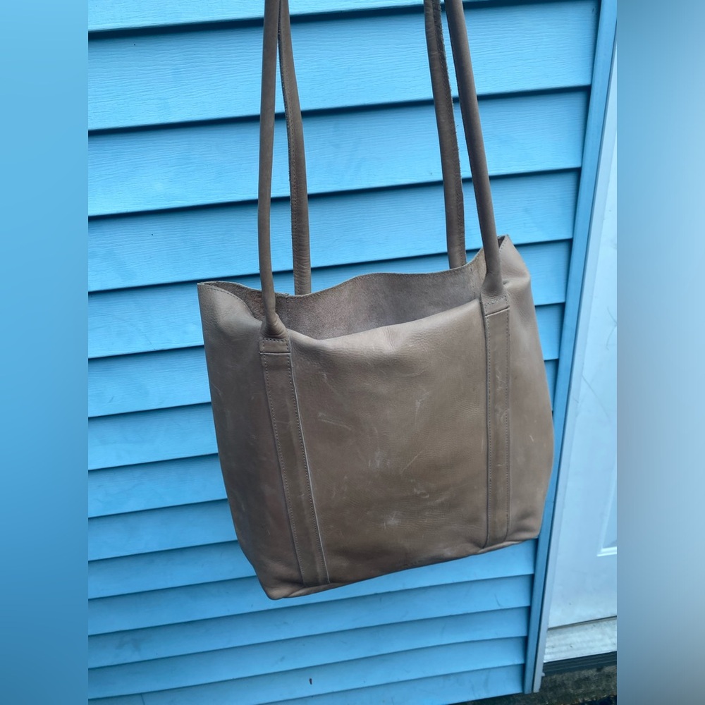 ABLE tan Leather large carryall work tote Bag